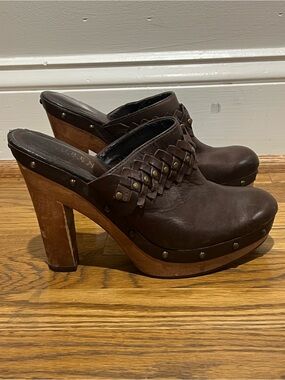 Lauren Ralph Lauren Dark Brown Leather Braided Stud Mules